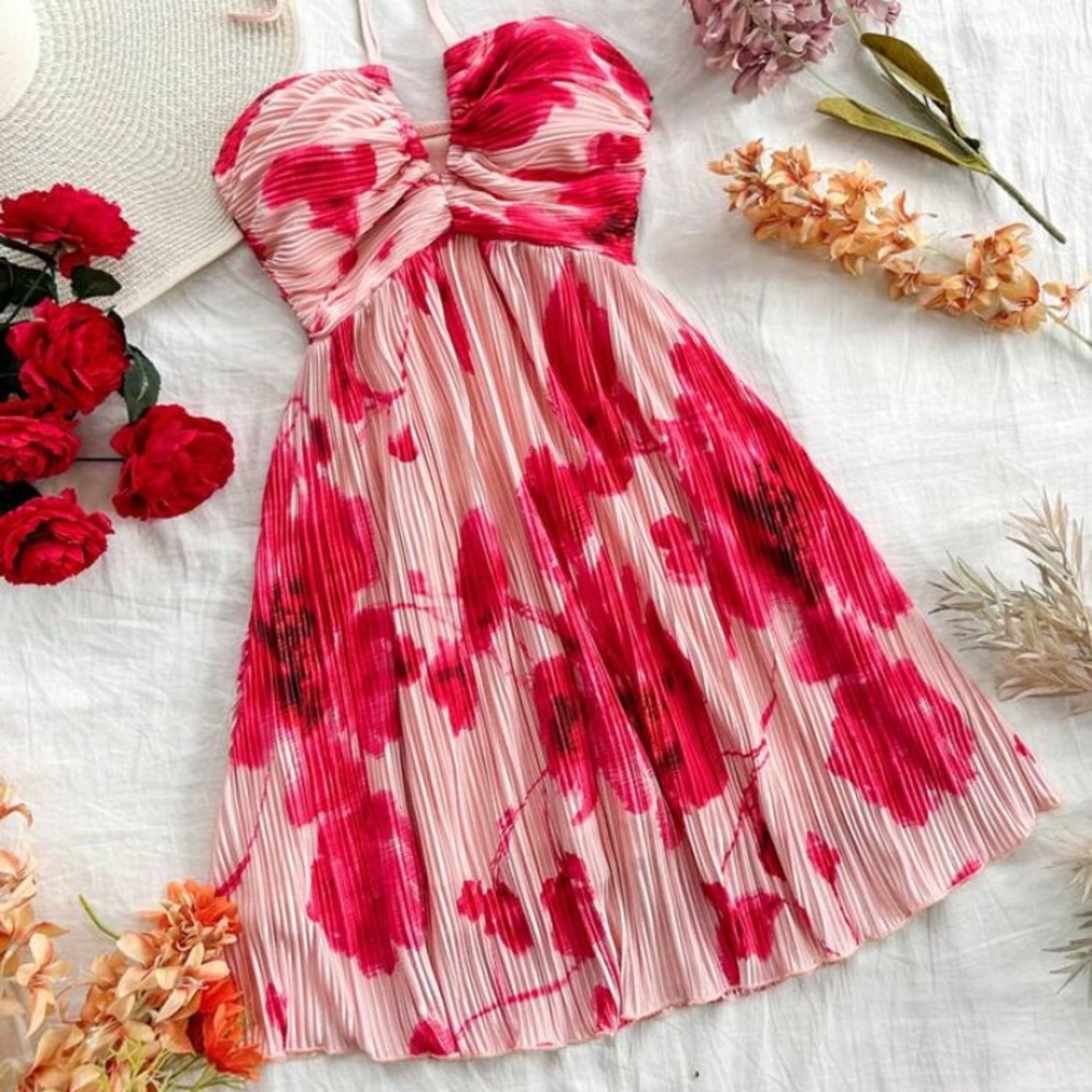 Floral Pink Halter Dress